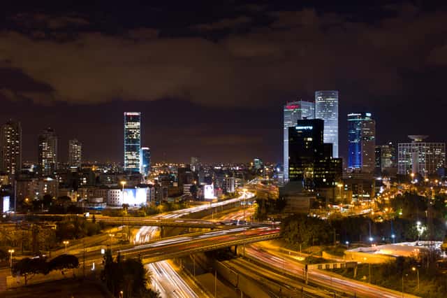 Tel Aviv at night in Tel Aviv, Israel