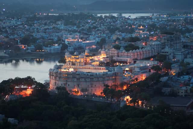 Evening view, City Palace, Udaipur in Udaipur, India