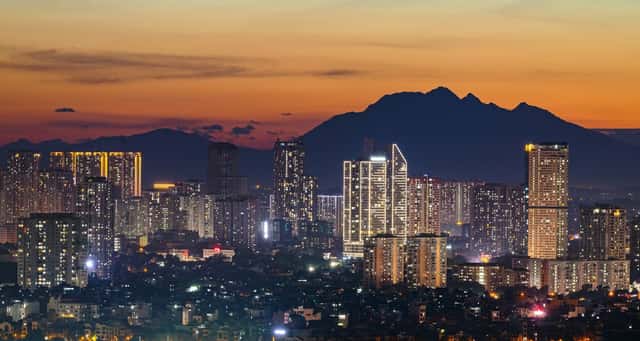 Hanoi skyline with Ba Vi Mountain in Hanoi, Vietnam