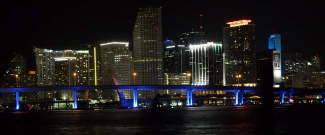 Downtown Miami Night Skyline from Watson Island in Miami, United States