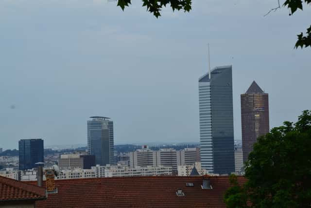 Lyon, evening skyline in Lyon, France