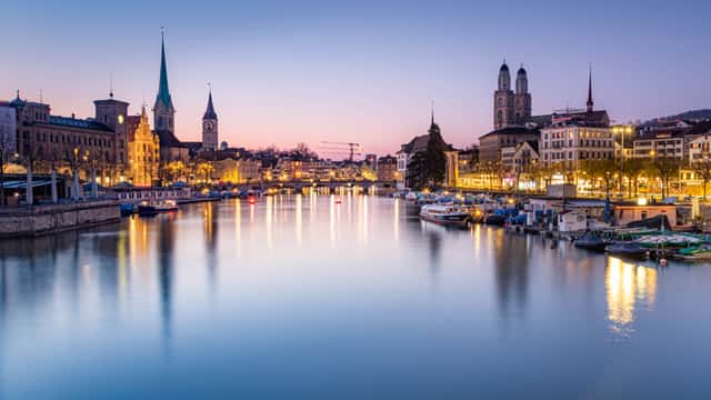 Zurich skyline blue hour in Zurich, Switzerland