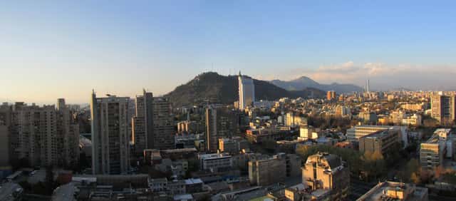 Skyline of Santiago with San Cristóbal hill at the back (Northeast view Panorama 02 - Sphere in Santiago, Chile